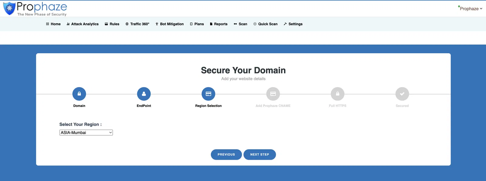 Enter Your Region - Prophaze WAF