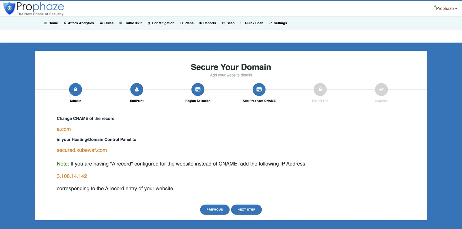 DNS Record - Prophaze WAF