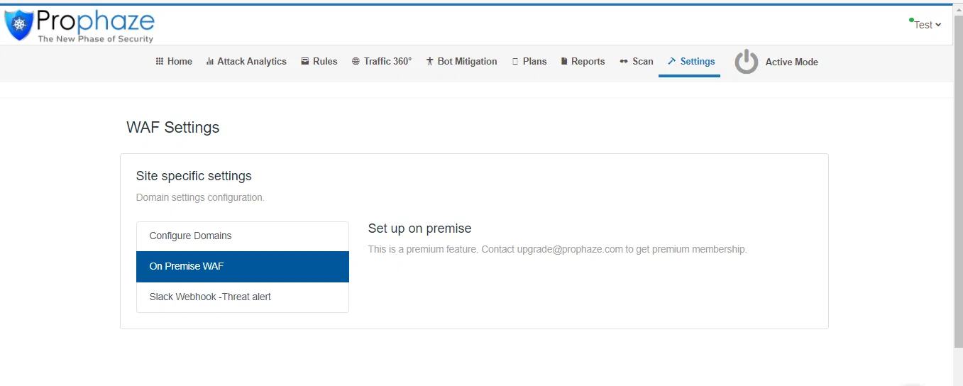 Prophaze WAF Settings