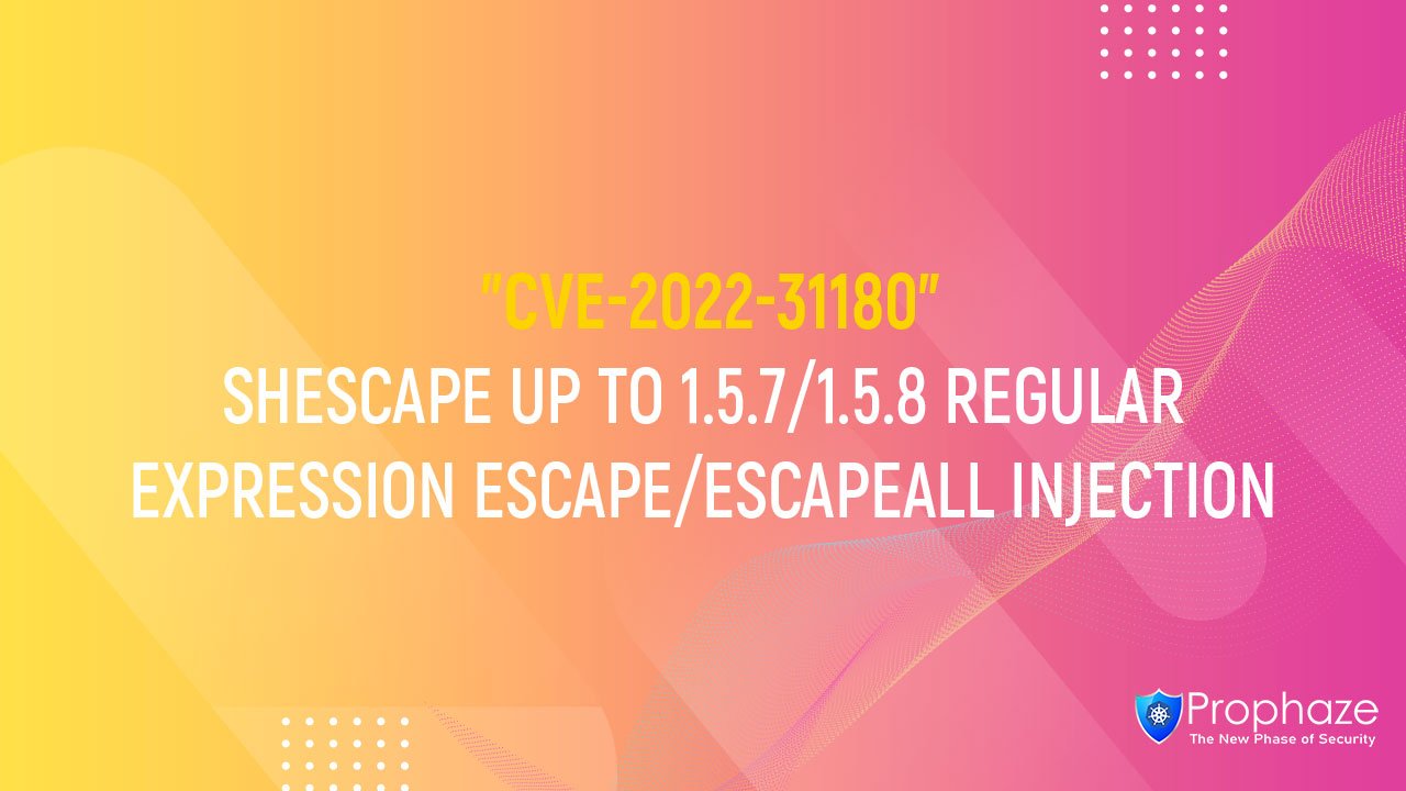CVE-2022-31180 : SHESCAPE UP TO 1.5.7/1.5.8 REGULAR EXPRESSION ESCAPE/ESCAPEALL INJECTION