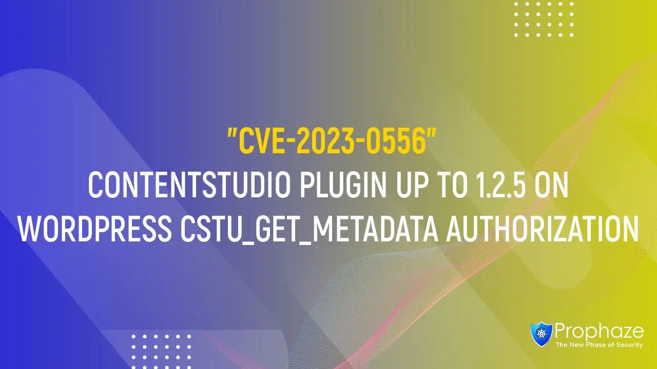 CVE-2023-0556 : CONTENTSTUDIO PLUGIN UP TO 1.2.5 ON WORDPRESS CSTU_GET_METADATA AUTHORIZATION