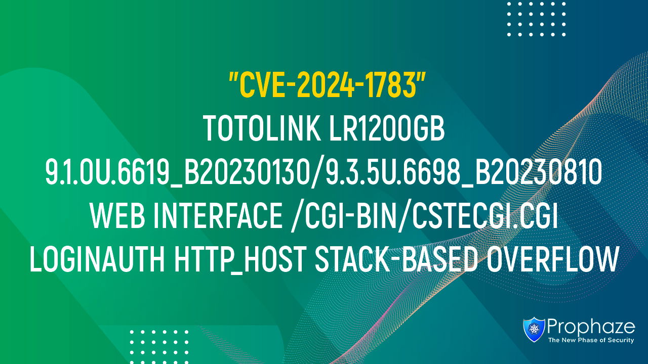 CVE-2024-1783 : TOTOLINK LR1200GB 9.1.0U.6619_B20230130/9.3.5U.6698_B20230810 WEB INTERFACE /CGI-BIN/CSTECGI.CGI LOGINAUTH HTTP_HOST STACK-BASED OVERFLOW