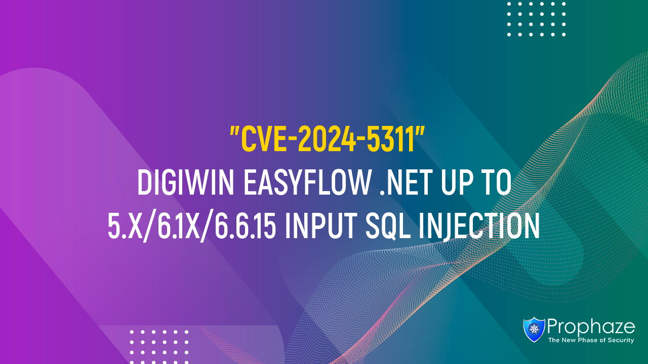 CVE-2024-5311 : DIGIWIN EASYFLOW .NET UP TO 5.X/6.1X/6.6.15 INPUT SQL INJECTION