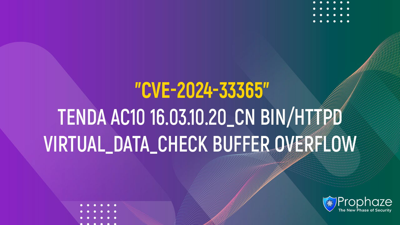 CVE-2024-33365 : TENDA AC10 16.03.10.20_CN BIN/HTTPD VIRTUAL_DATA_CHECK BUFFER OVERFLOW