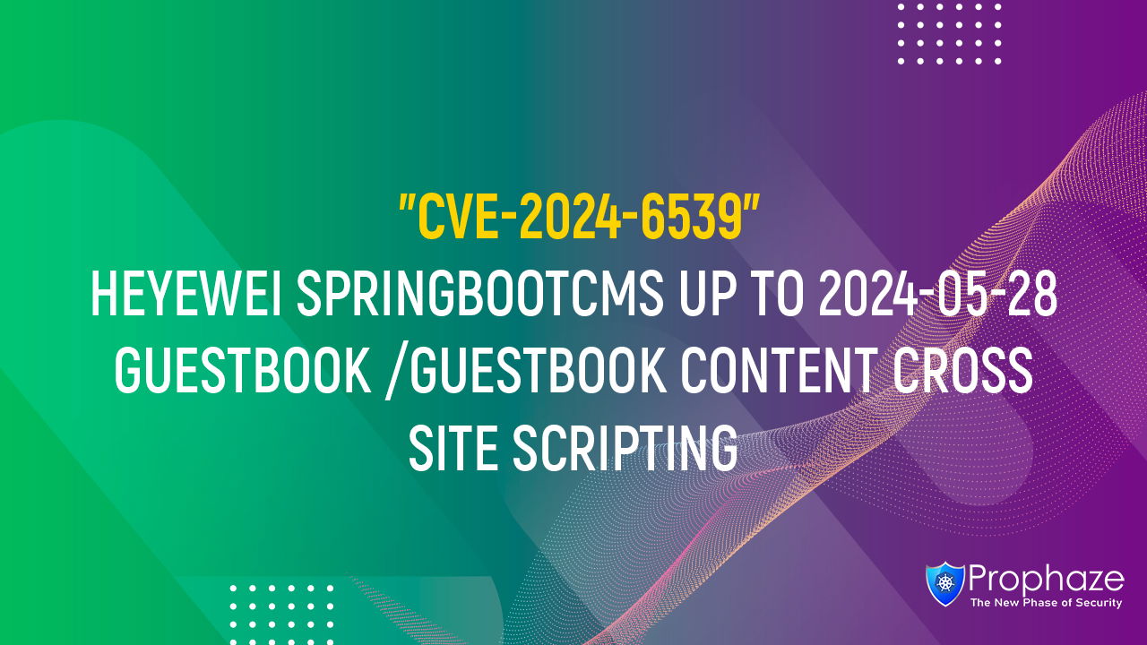 CVE-2024-6539 : HEYEWEI SPRINGBOOTCMS UP TO 2024-05-28 GUESTBOOK /GUESTBOOK CONTENT CROSS SITE SCRIPTING