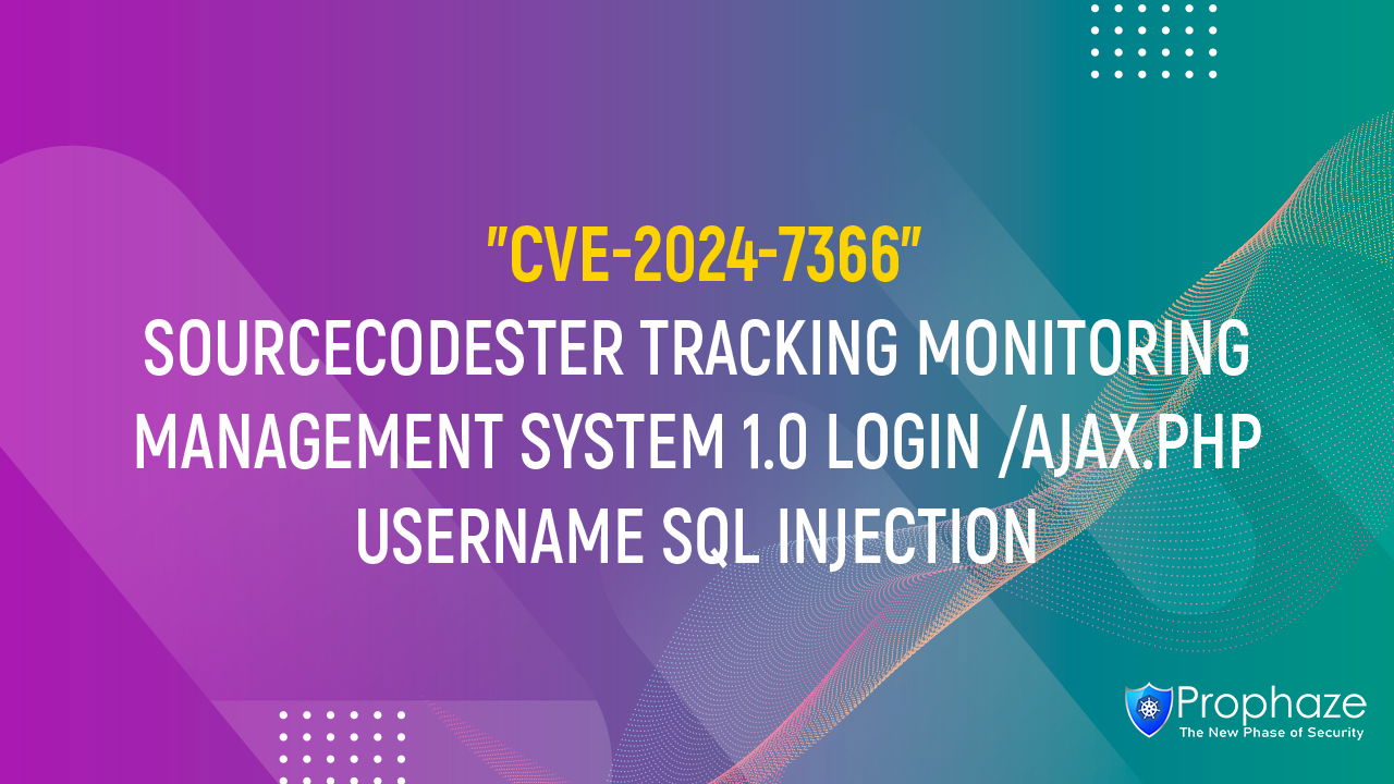 CVE-2024-7366 : SOURCECODESTER TRACKING MONITORING MANAGEMENT SYSTEM 1.0 LOGIN /AJAX.PHP USERNAME SQL INJECTION