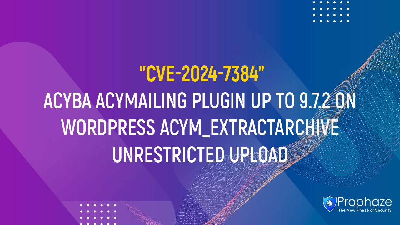 CVE-2024-7384 : ACYBA ACYMAILING PLUGIN UP TO 9.7.2 ON WORDPRESS ACYM_EXTRACTARCHIVE UNRESTRICTED UPLOAD