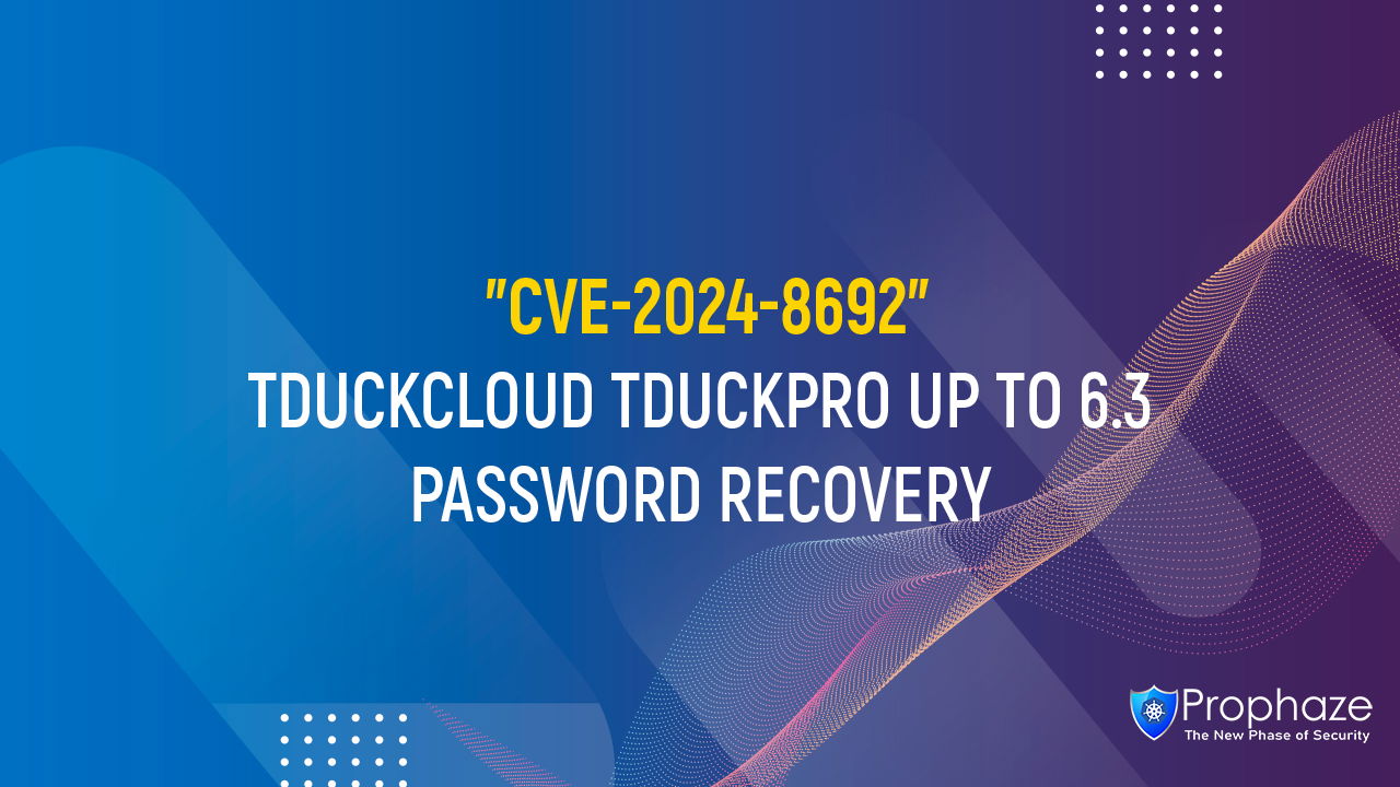 CVE-2024-8692 : TDUCKCLOUD TDUCKPRO UP TO 6.3 PASSWORD RECOVERY