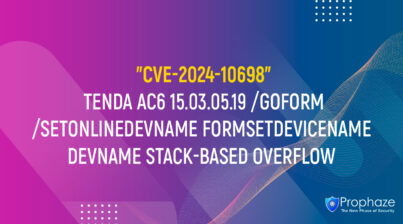 CVE-2024-10698 : TENDA AC6 15.03.05.19 /GOFORM/SETONLINEDEVNAME FORMSETDEVICENAME DEVNAME STACK-BASED OVERFLOW