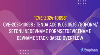 CVE-2024-10698 : TENDA AC6 15.03.05.19 /GOFORM/SETONLINEDEVNAME FORMSETDEVICENAME DEVNAME STACK-BASED OVERFLOW